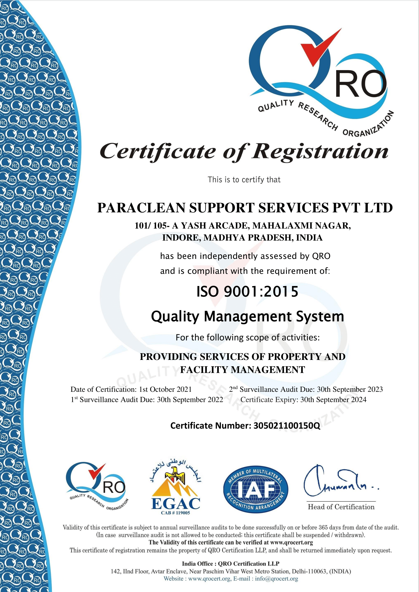 Paraclean QRO certificate